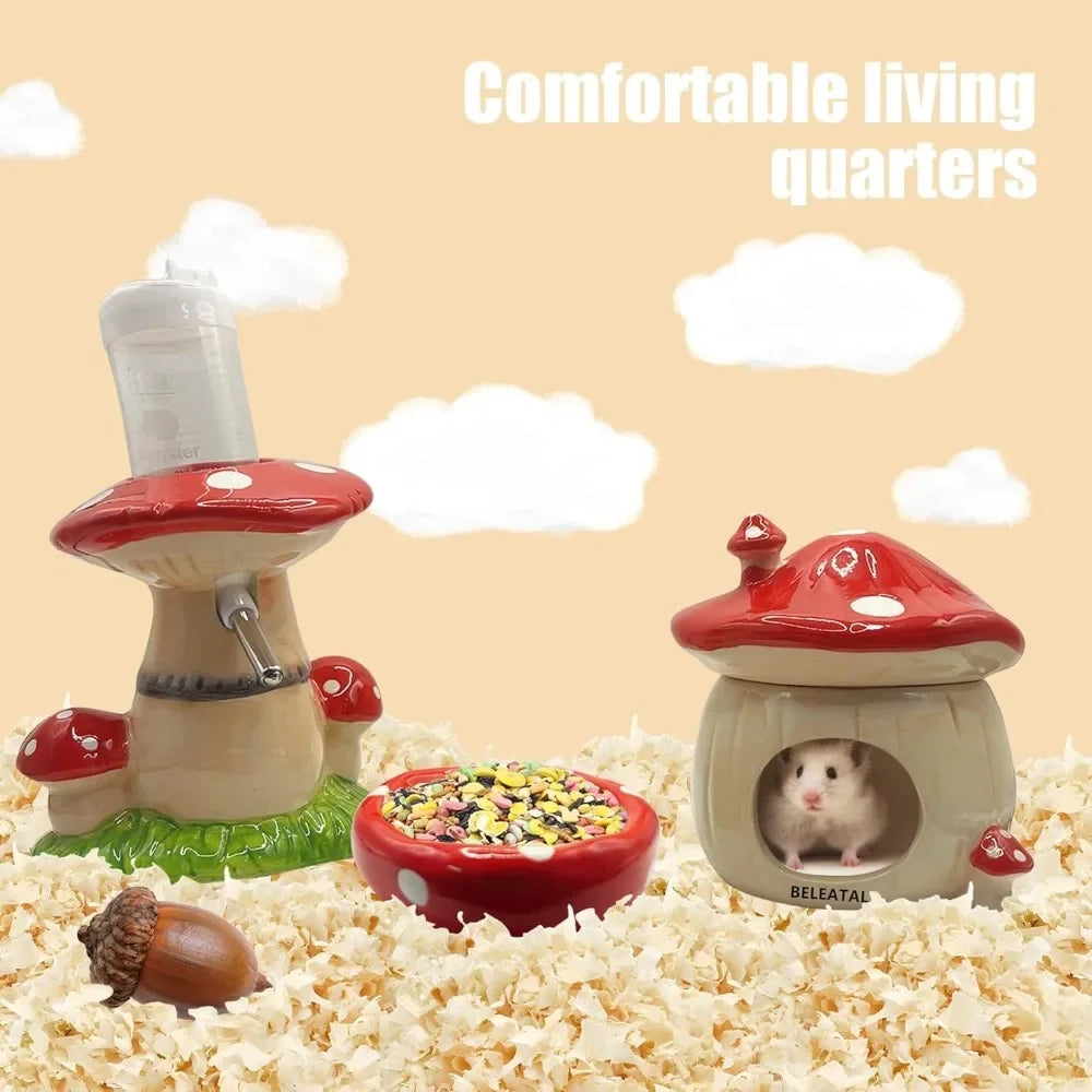 Mushroom Hamster Hideout with Water Bottle