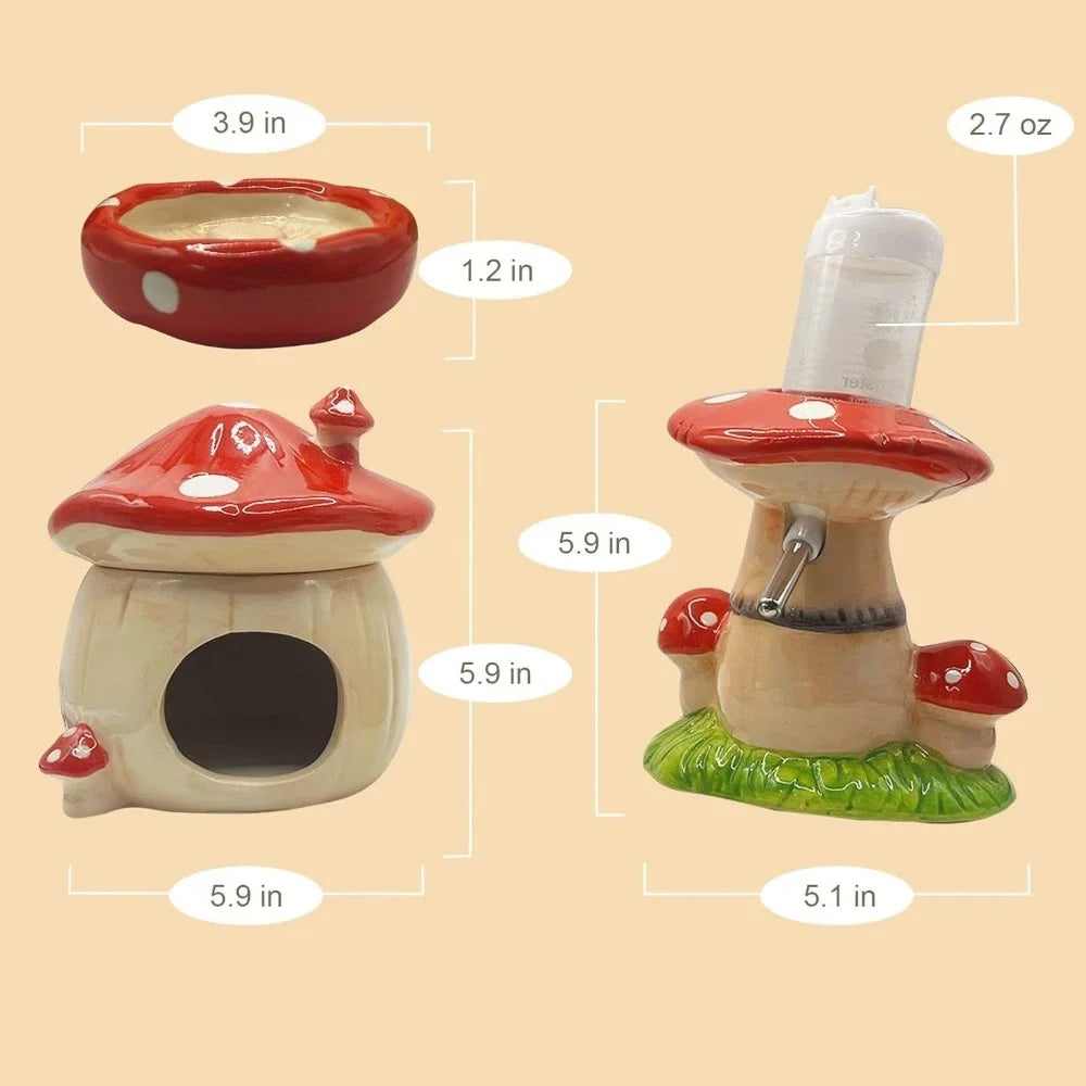 Mushroom Hamster Hideout with Water Bottle