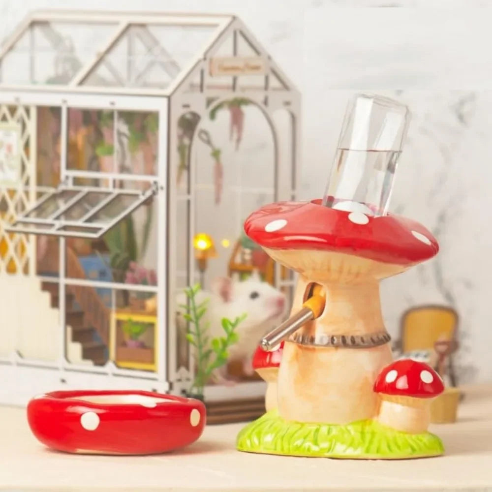 Mushroom Hamster Hideout with Water Bottle