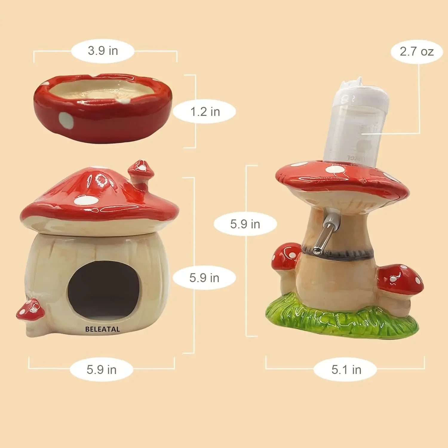 Mushroom Hamster Hideout with Water Bottle
