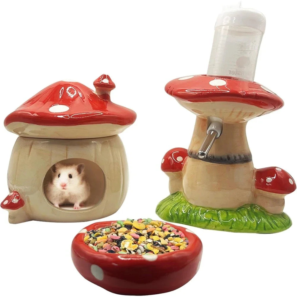 Mushroom Hamster Hideout with Water Bottle