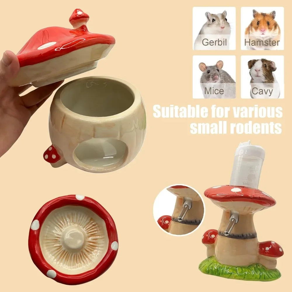 Mushroom Hamster Hideout with Water Bottle